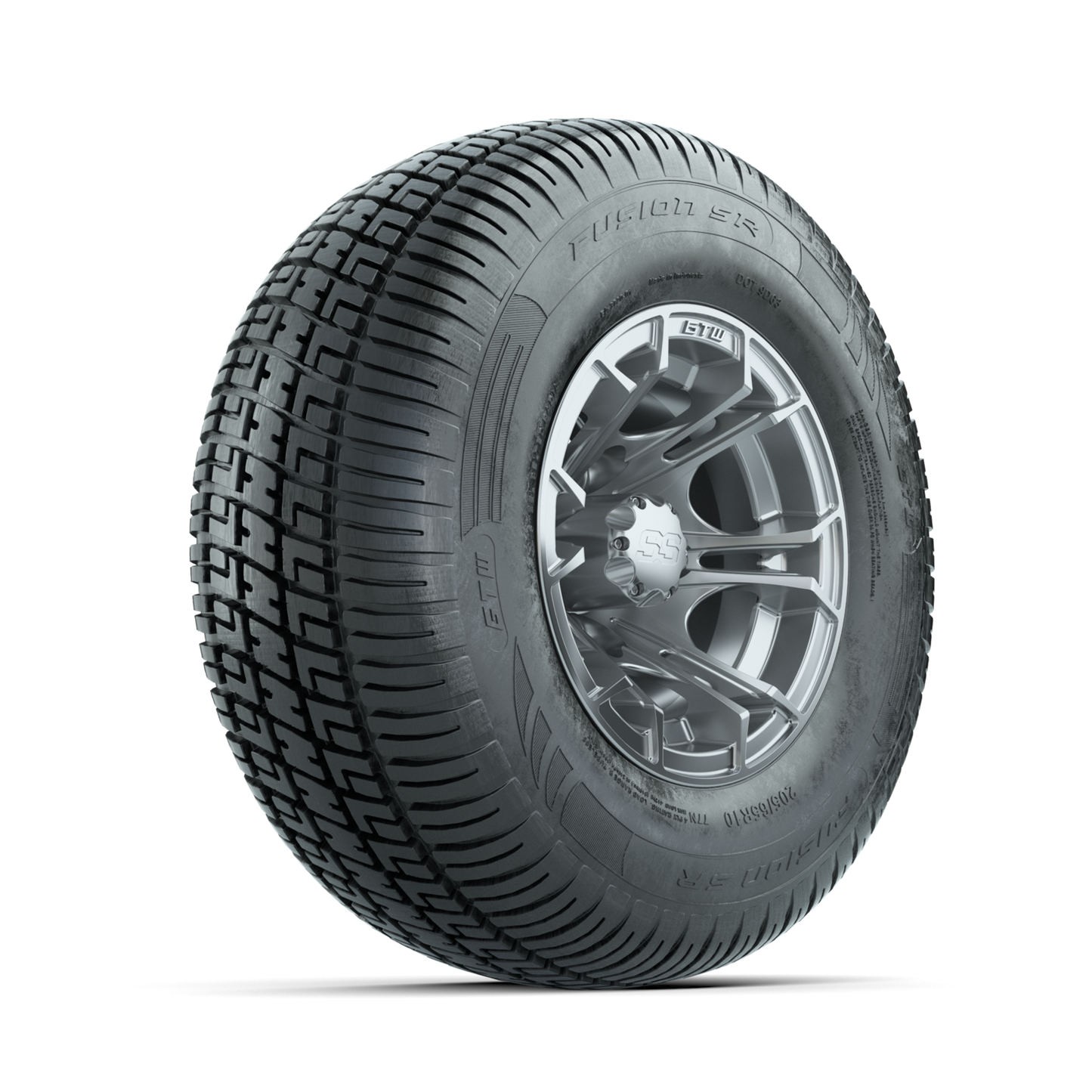 GTW Spyder Silver Brush 10 in Wheels with 205/65-R10 Fusion SR Steel Belted Radial Tires Full Set