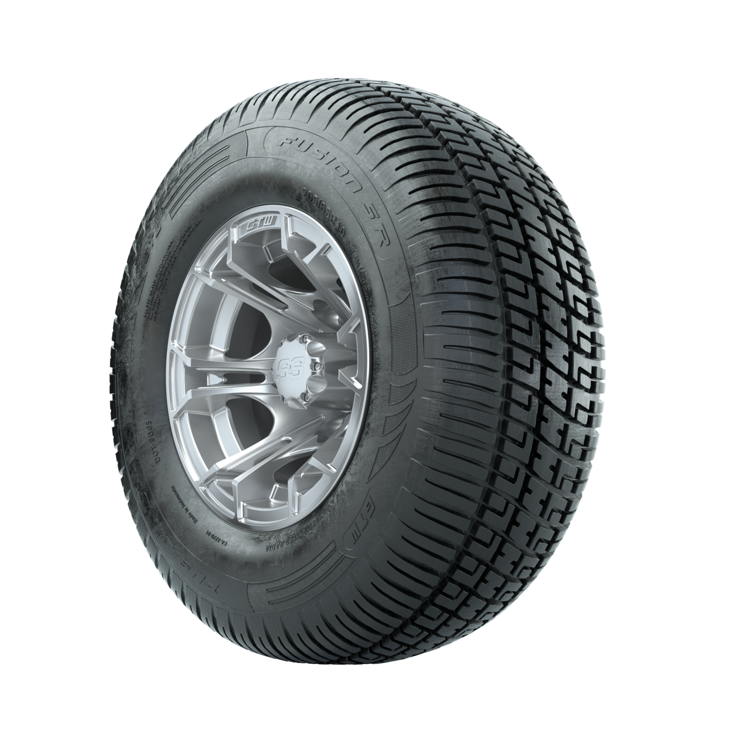 GTW Spyder Silver Brush 10 in Wheels with 205/65-R10 Fusion SR Steel Belted Radial Tires Full Set