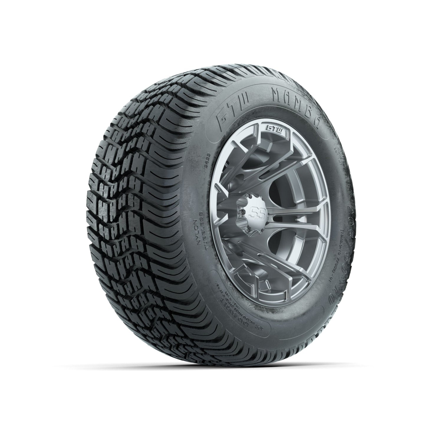 GTW Spyder Silver Brush 10 in Wheels with 205/50-10 Mamba Street Tires Full Set