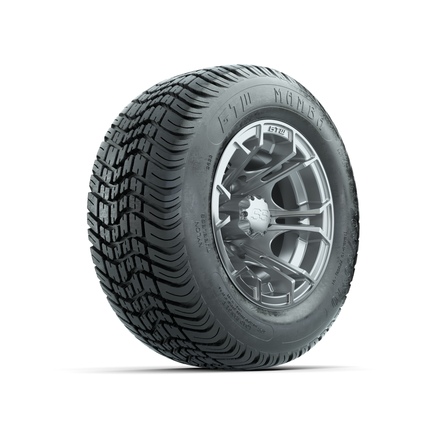 GTW Spyder Silver Brush 10 in Wheels with 205/50-10 Mamba Street Tires Full Set