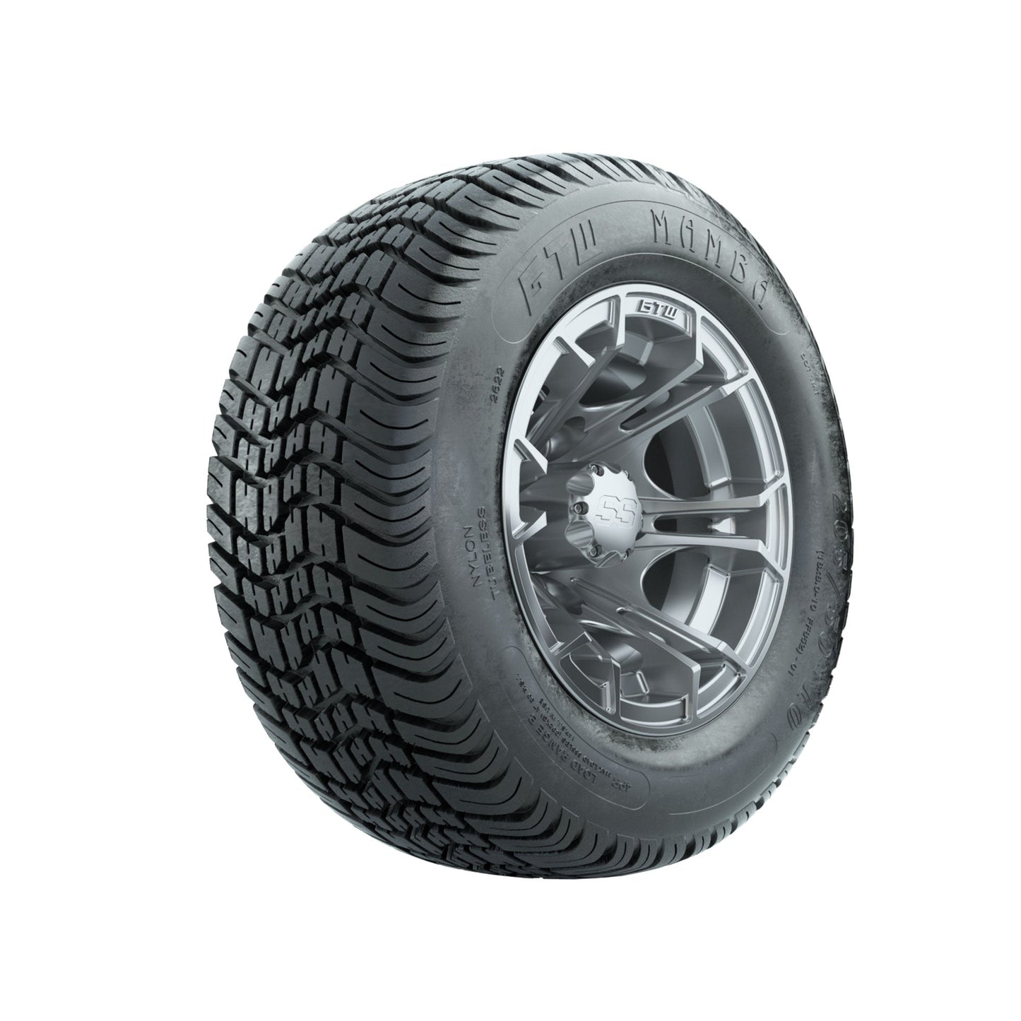 GTW Spyder Silver Brush 10 in Wheels with 205/50-10 Mamba Street Tires Full Set