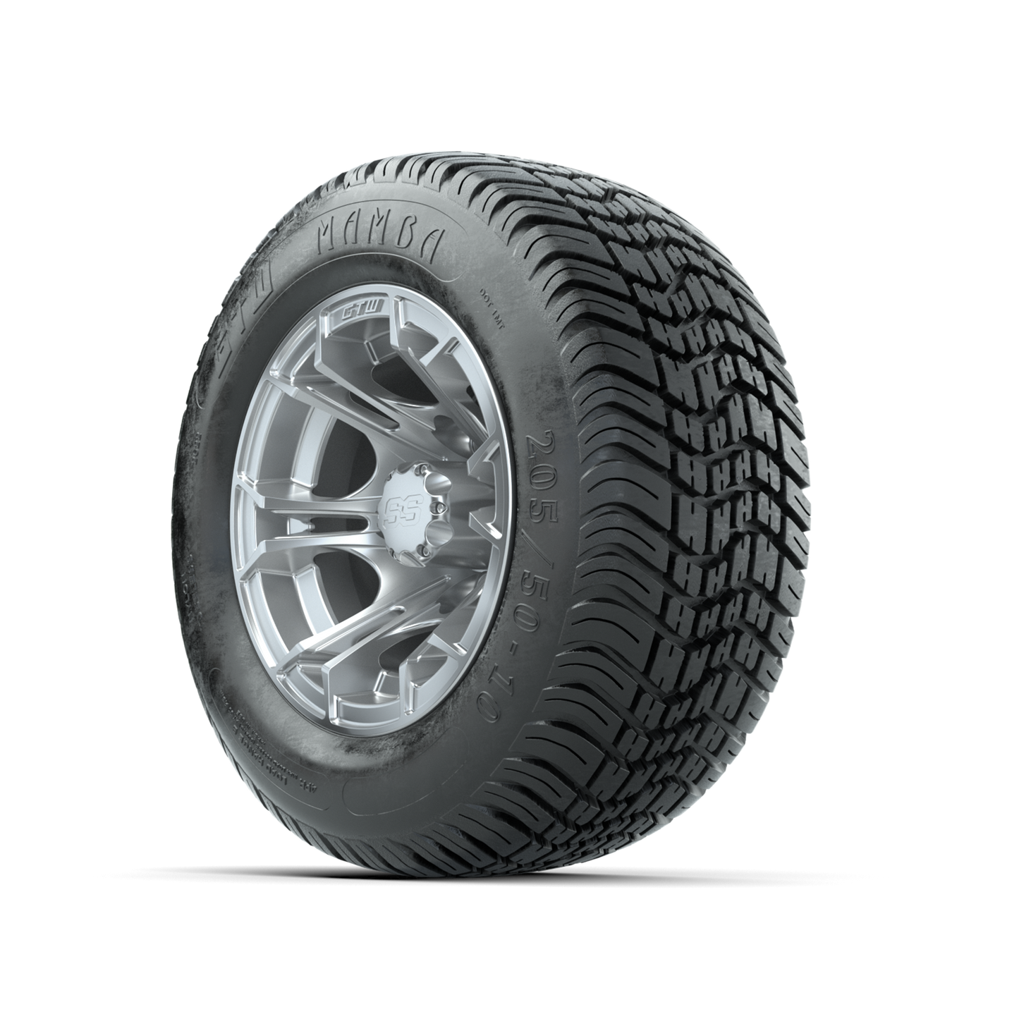 GTW Spyder Silver Brush 10 in Wheels with 205/50-10 Mamba Street Tires Full Set