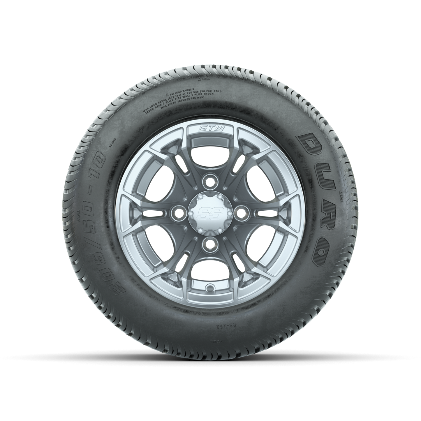 GTW Spyder Silver Brush 10 in Wheels with 205/50-10 Duro Low-profile Tires Full Set