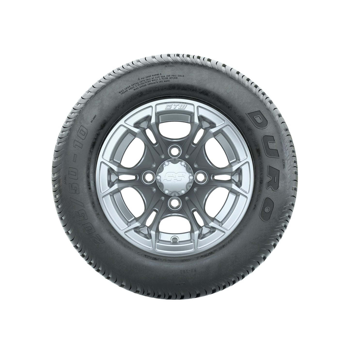 GTW Spyder Silver Brush 10 in Wheels with 205/50-10 Duro Low-profile Tires Full Set
