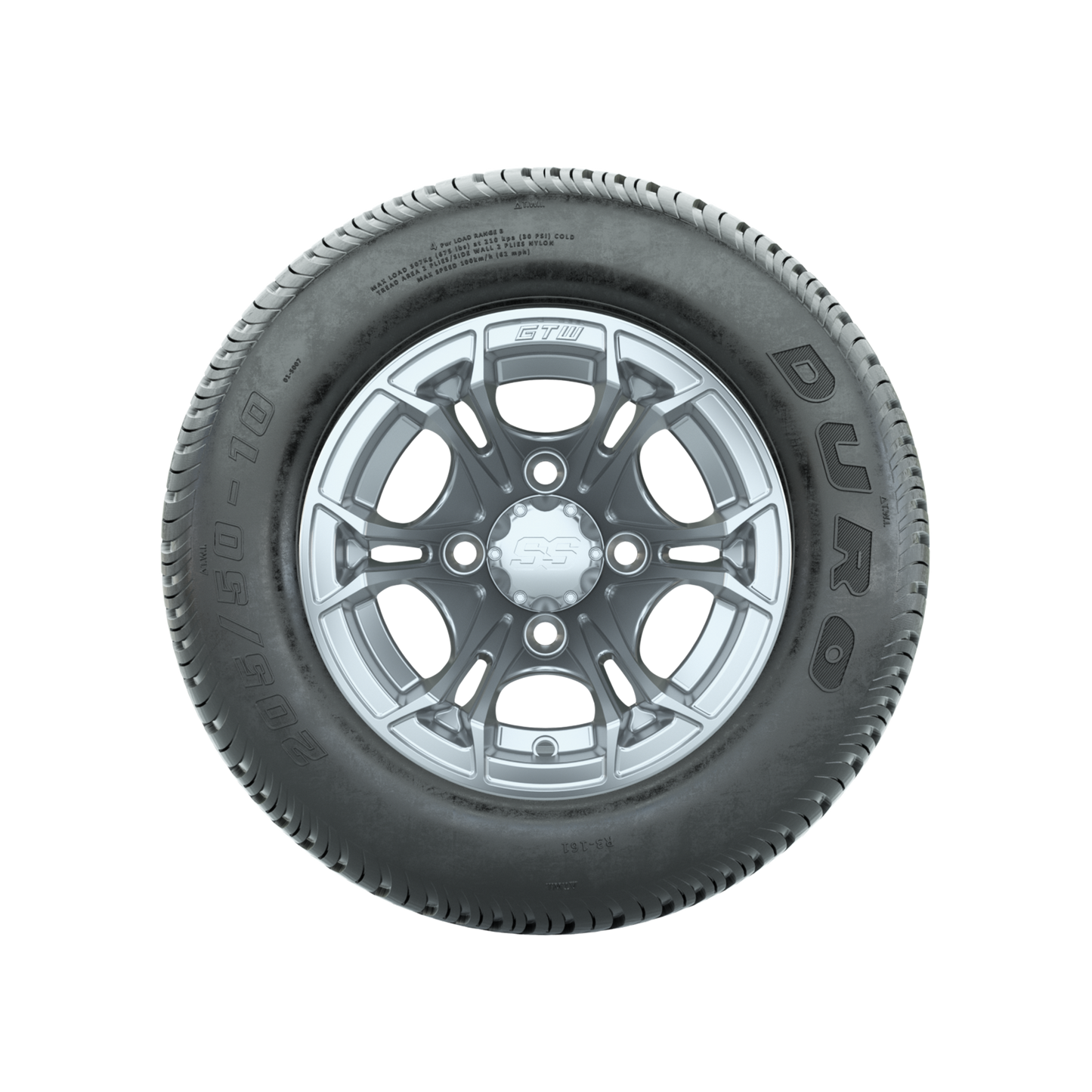 GTW Spyder Silver Brush 10 in Wheels with 205/50-10 Duro Low-profile Tires Full Set