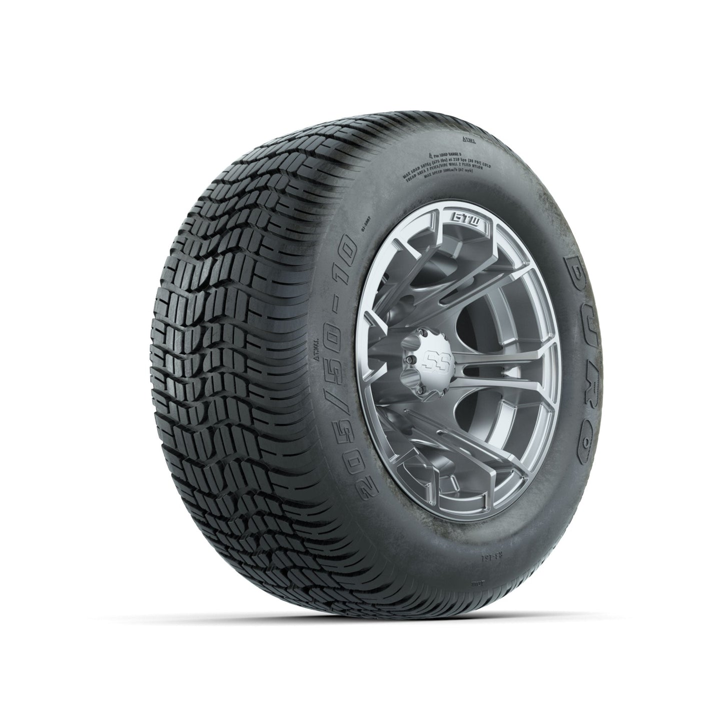 GTW Spyder Silver Brush 10 in Wheels with 205/50-10 Duro Low-profile Tires Full Set