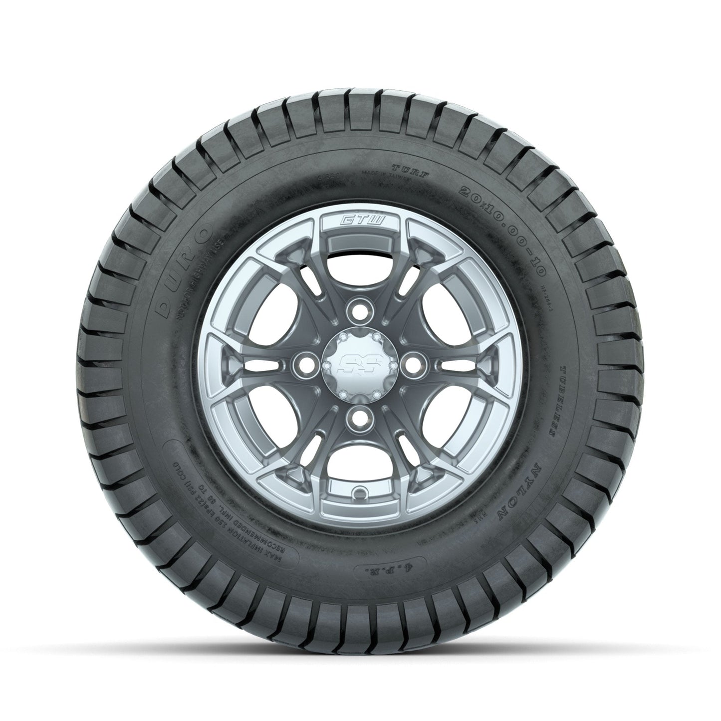 GTW Spyder Silver Brush 10 in Wheels with 20x10-10 Duro Soft Street Tires Full Set