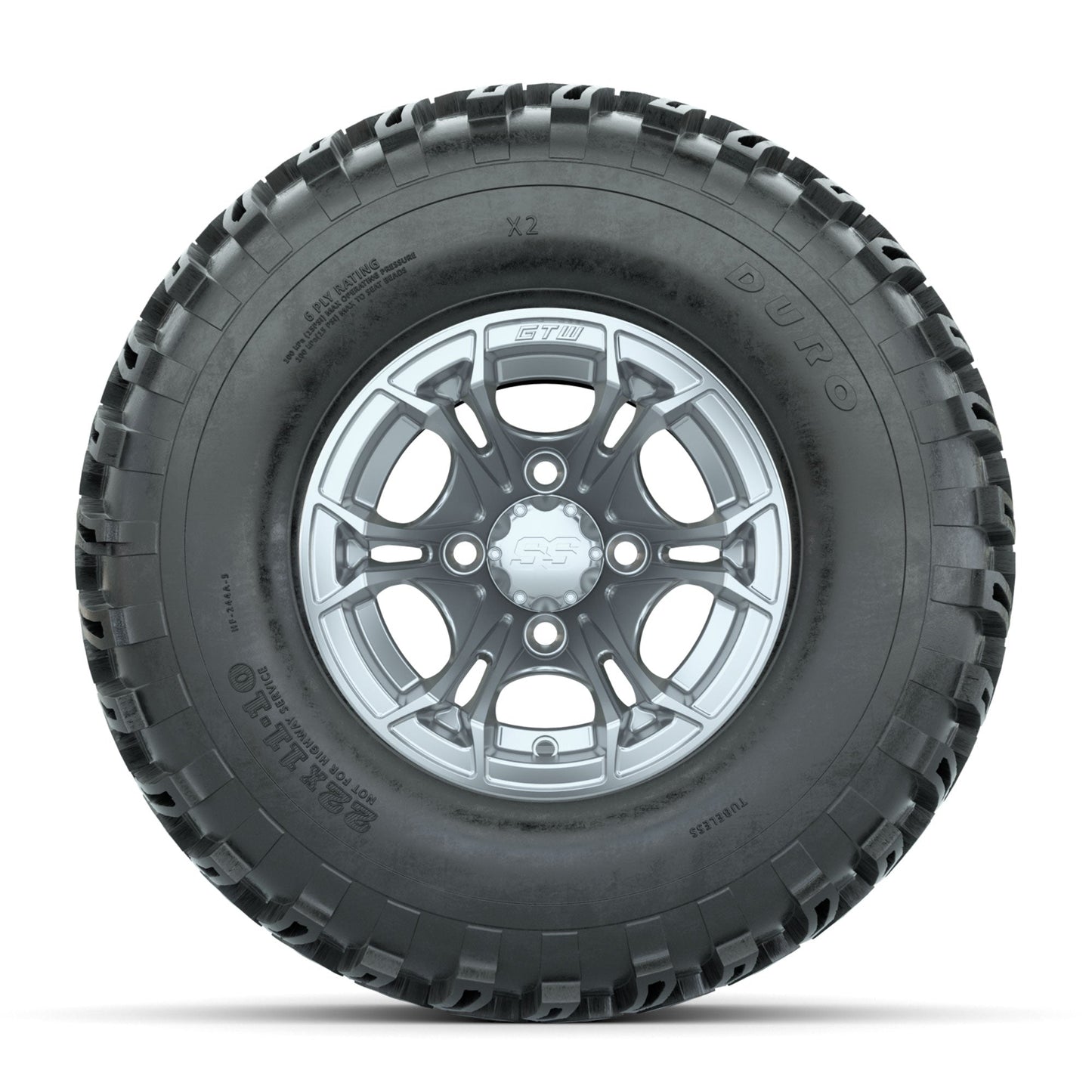 GTW Spyder Silver Brush 10 in Wheels with 22x11-10 Duro Desert All Terrain Tires Full Set