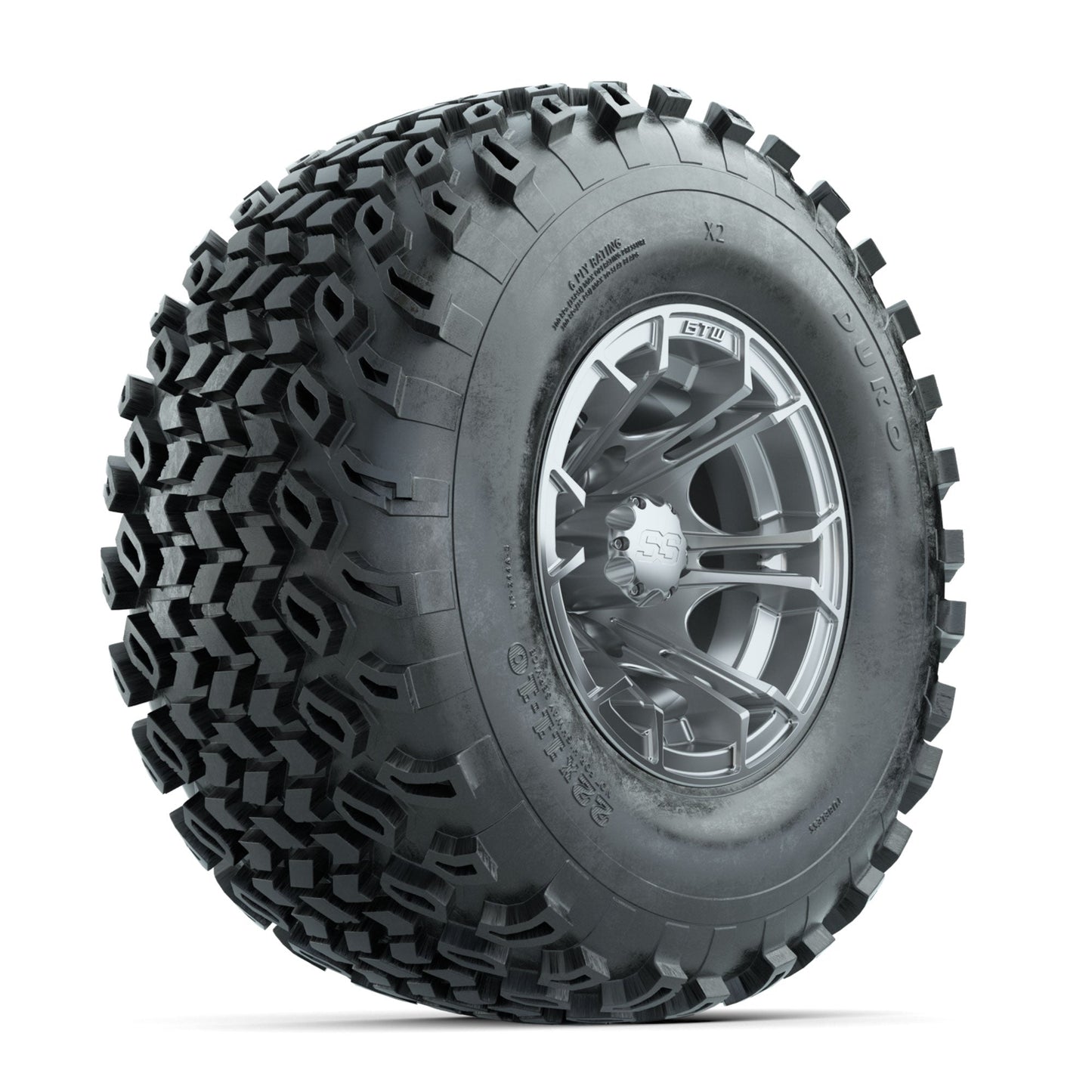 GTW Spyder Silver Brush 10 in Wheels with 22x11-10 Duro Desert All Terrain Tires Full Set