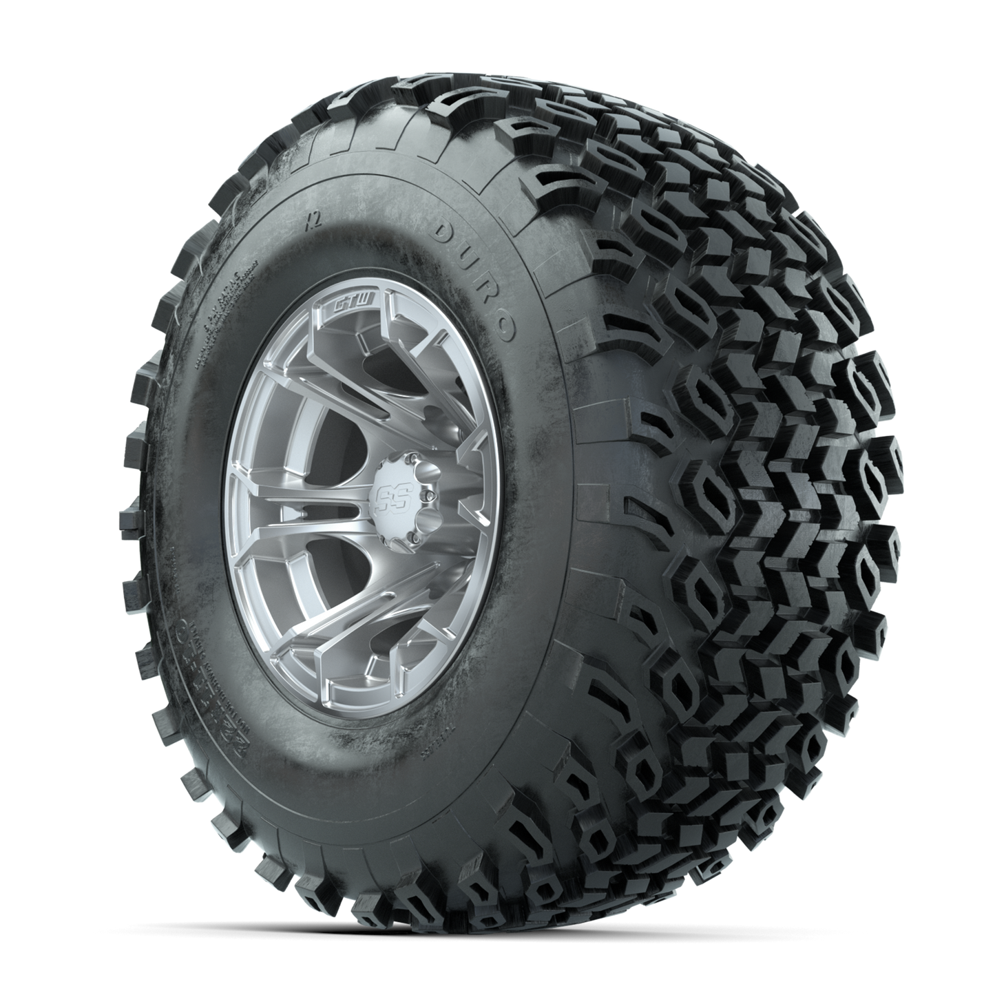 GTW Spyder Silver Brush 10 in Wheels with 22x11-10 Duro Desert All Terrain Tires Full Set