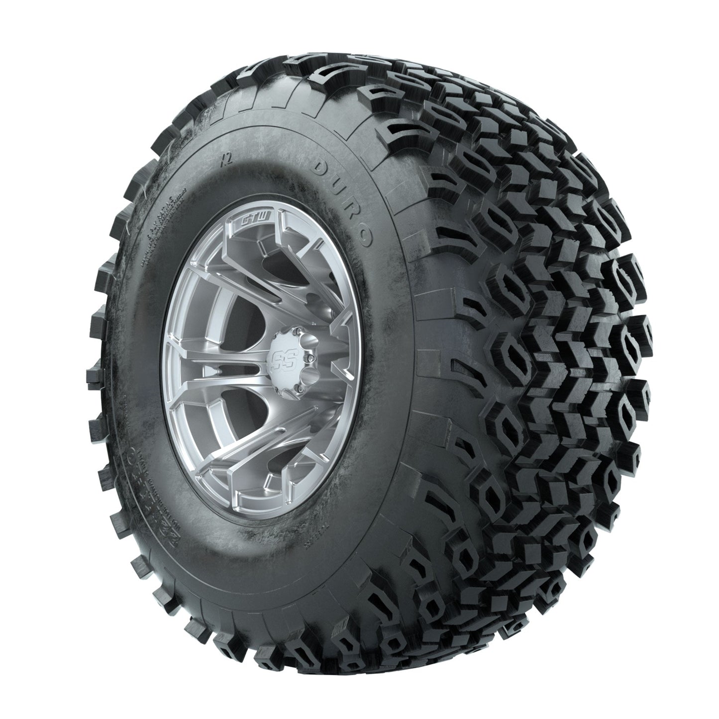 GTW Spyder Silver Brush 10 in Wheels with 22x11-10 Duro Desert All Terrain Tires Full Set