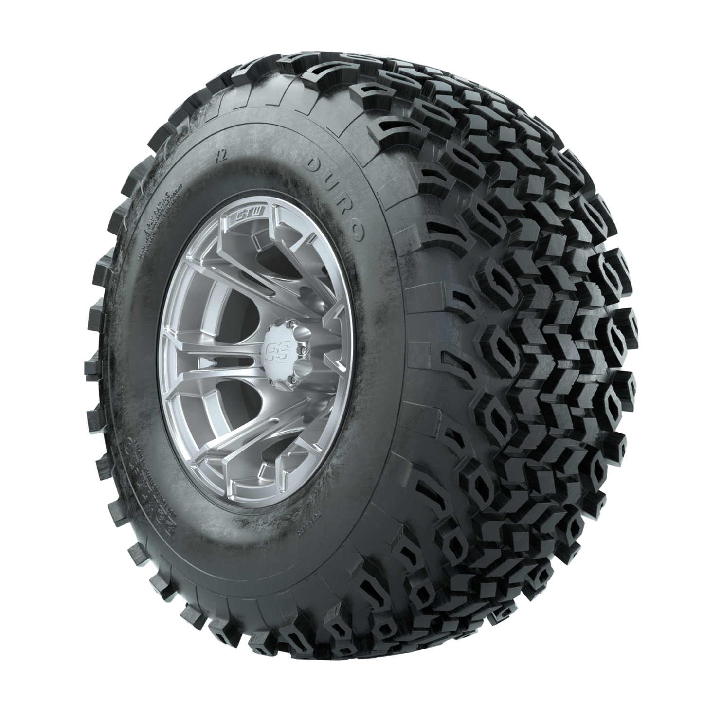 GTW Spyder Silver Brush 10 in Wheels with 22x11-10 Duro Desert All Terrain Tires Full Set