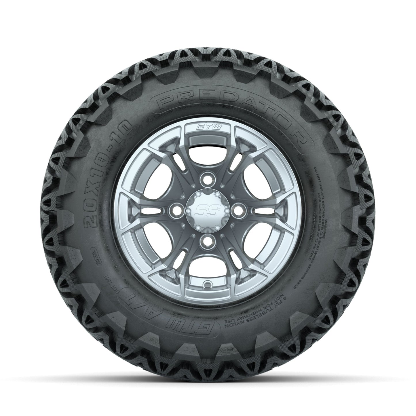 GTW Spyder Silver Brush 10 in Wheels with 20x10-10 Predator All Terrain Tires Full Set