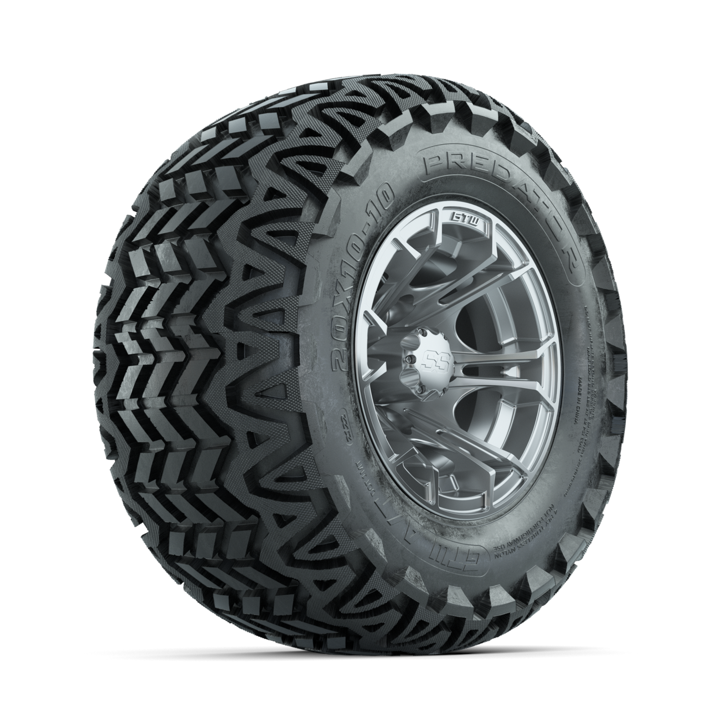 GTW Spyder Silver Brush 10 in Wheels with 20x10-10 Predator All Terrain Tires Full Set
