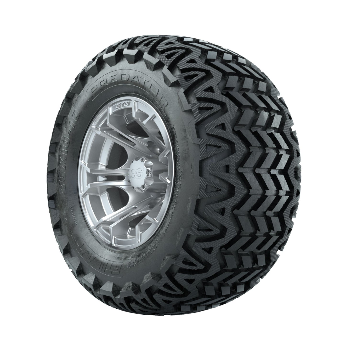 GTW Spyder Silver Brush 10 in Wheels with 20x10-10 Predator All Terrain Tires Full Set