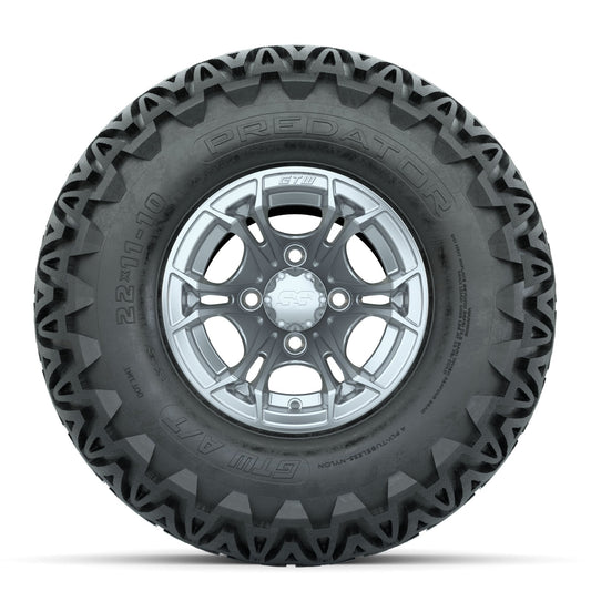 GTW Spyder Silver Brush 10 in Wheels with 22x11-10 Predator All Terrain Tires Full Set