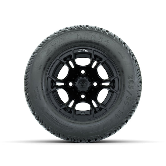 GTW Spyder Matte Black 10 in Wheels with 205/50-10 Mamba Street Tires Full Set
