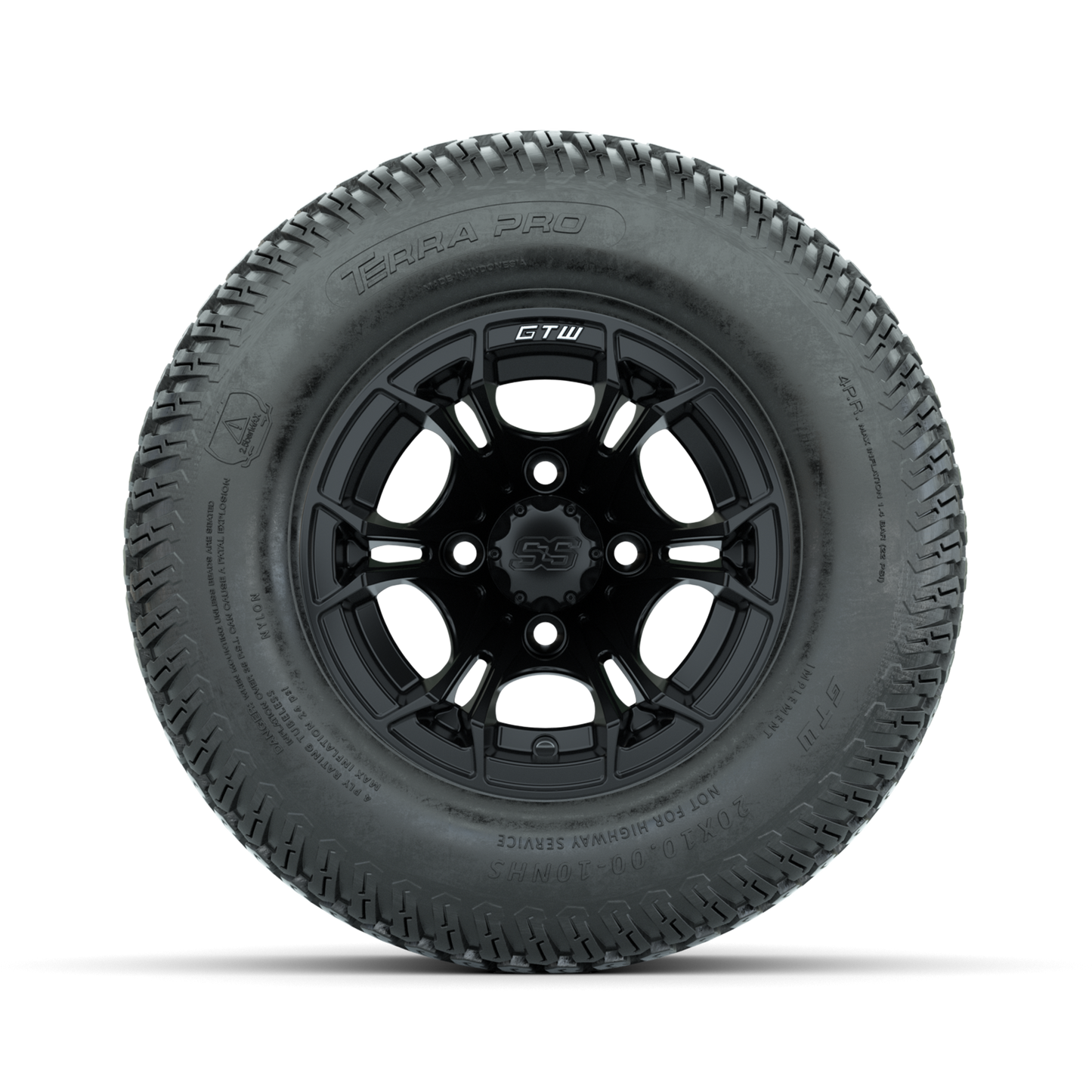 GTW Spyder Matte Black 10 in Wheels with 20x10-10 Terra Pro S-Tread Traction Tires Full Set