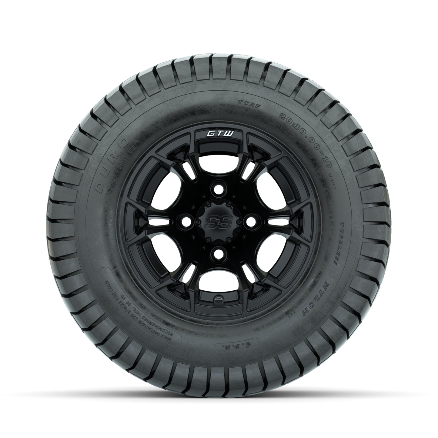 GTW Spyder Matte Black 10 in Wheels with 20x10-10 Duro Soft Street Tires Full Set