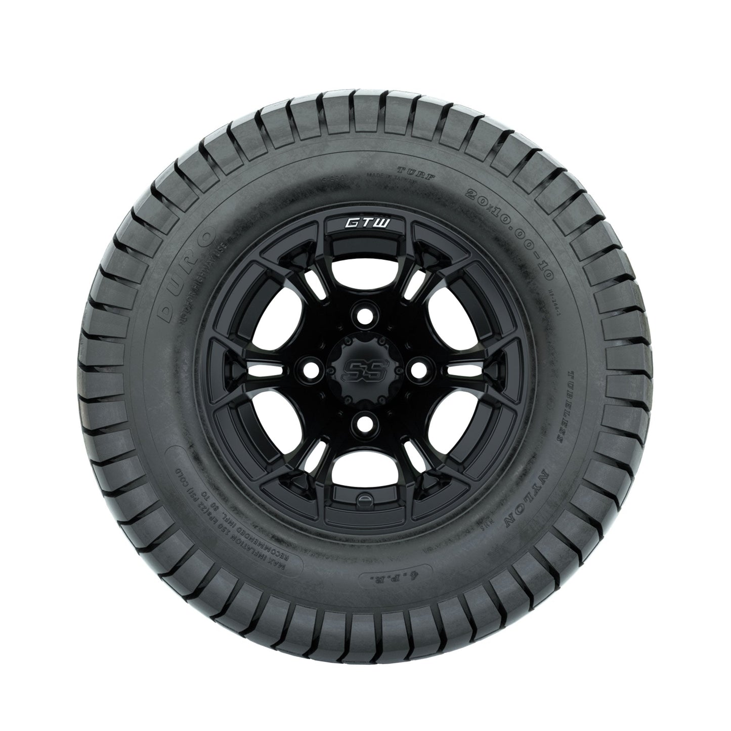GTW Spyder Matte Black 10 in Wheels with 20x10-10 Duro Soft Street Tires Full Set