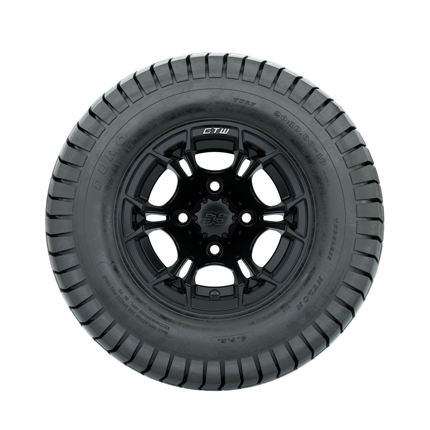 GTW Spyder Matte Black 10 in Wheels with 20x10-10 Duro Soft Street Tires Full Set