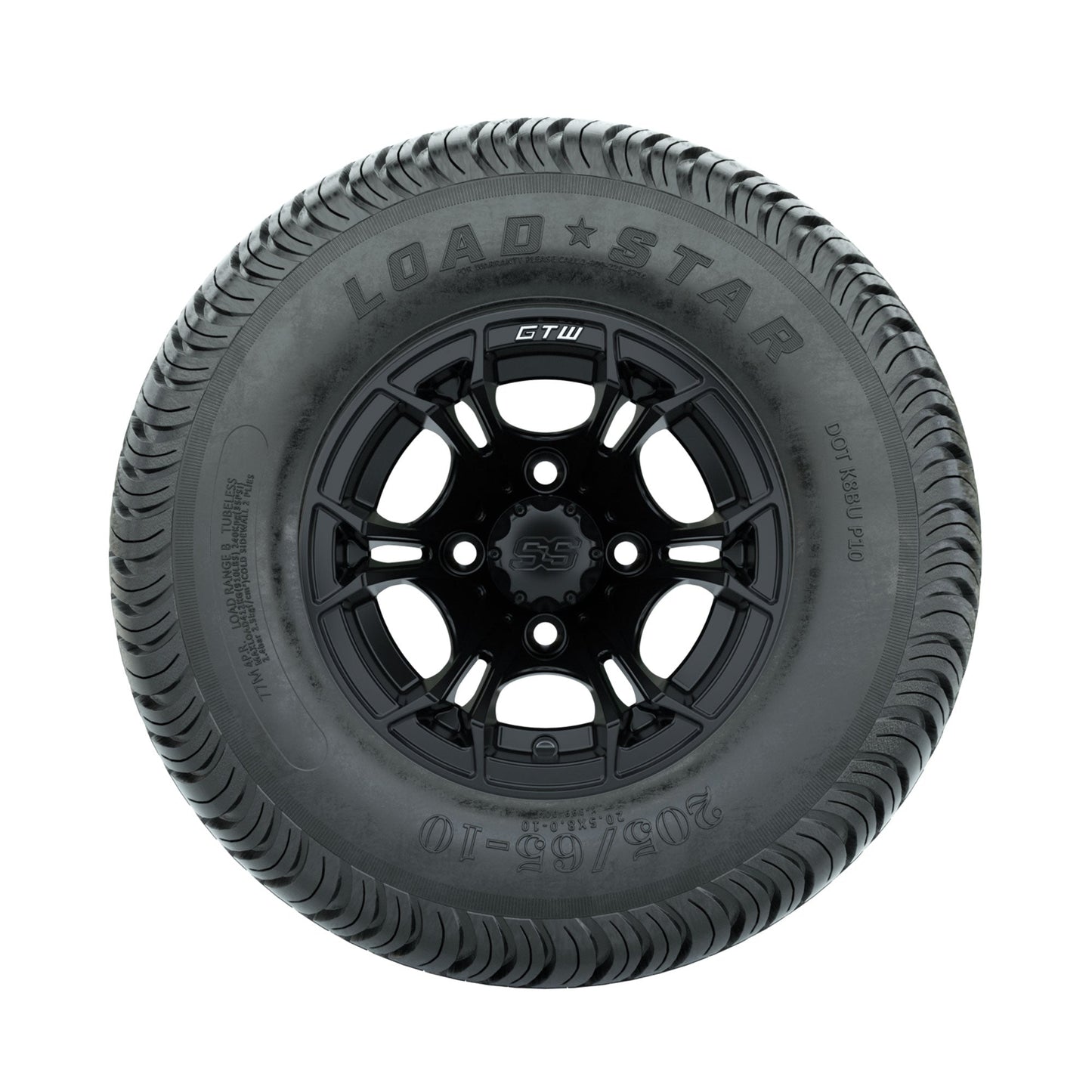 GTW Spyder Matte Black 10 in Wheels with 205/65-10 Kenda Load Star Street Tires Full Set