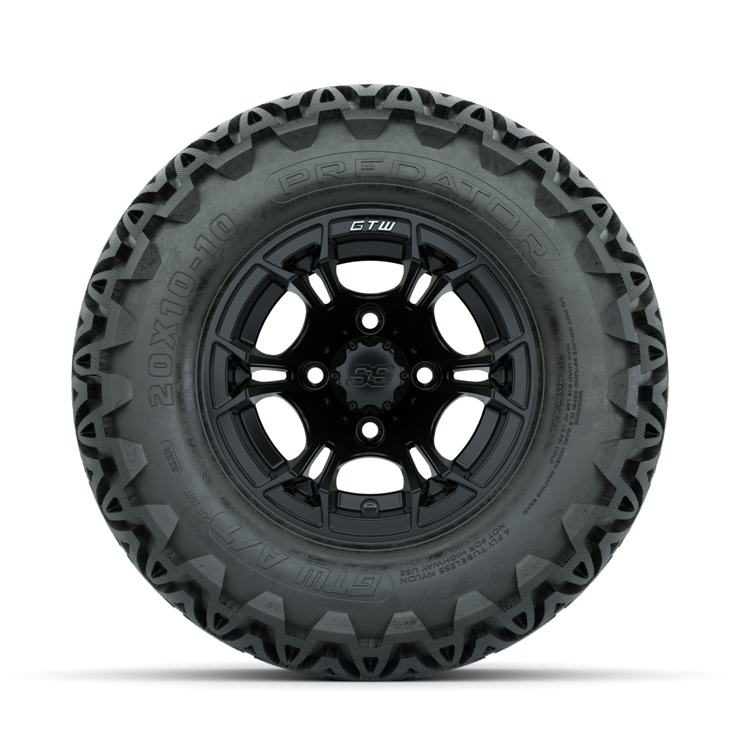 GTW Spyder Matte Black 10 in Wheels with 20x10-10 Predator All Terrain Tires Full Set