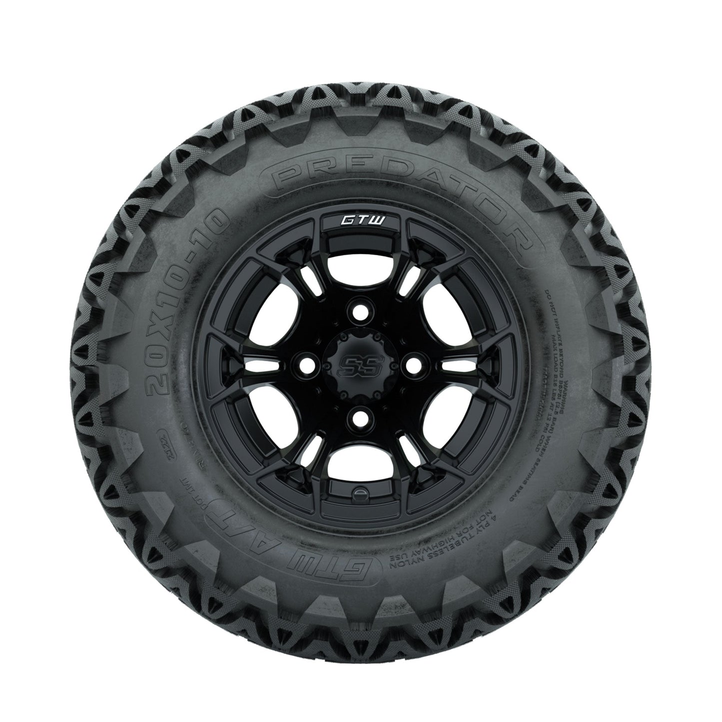 GTW Spyder Matte Black 10 in Wheels with 20x10-10 Predator All Terrain Tires Full Set
