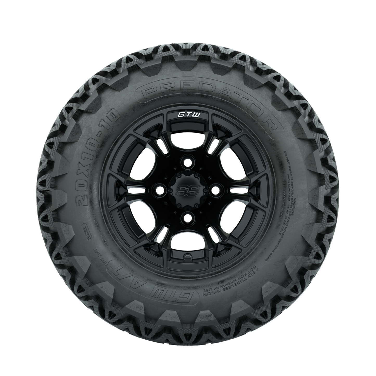 GTW Spyder Matte Black 10 in Wheels with 20x10-10 Predator All Terrain Tires Full Set