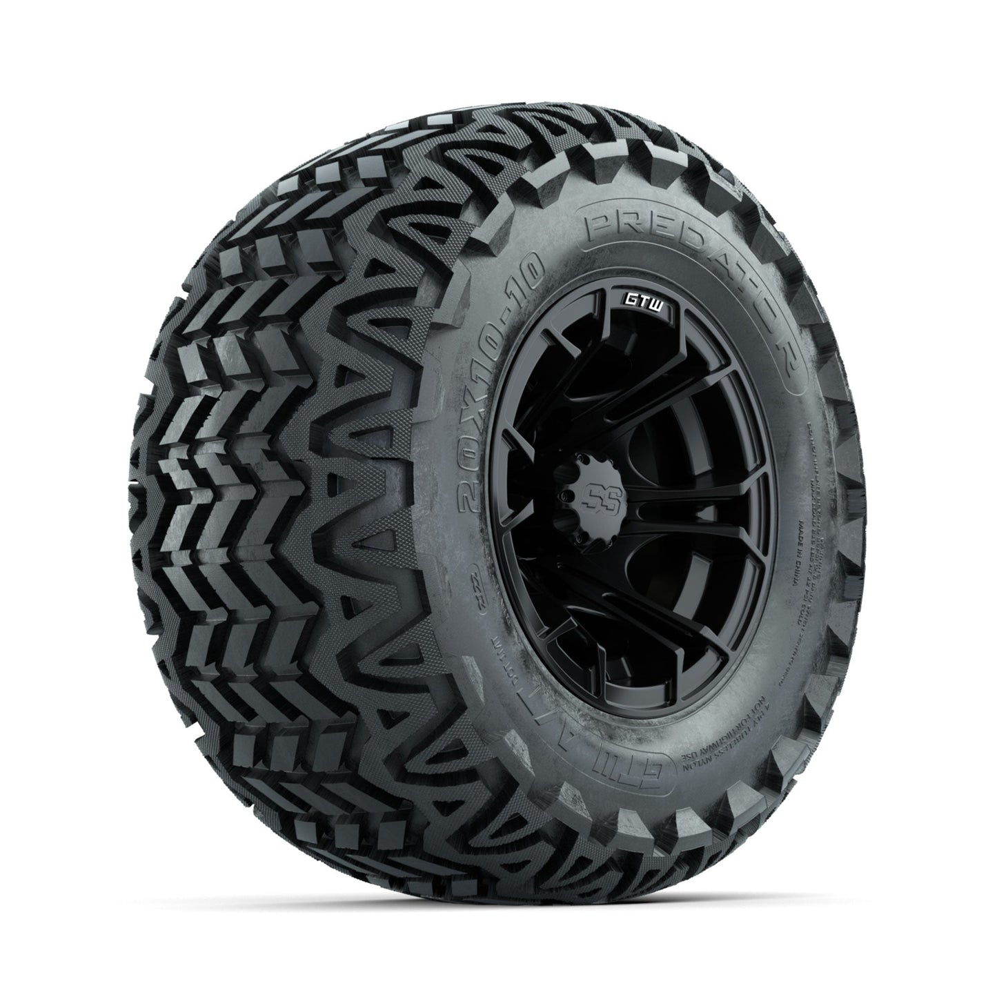 GTW Spyder Matte Black 10 in Wheels with 20x10-10 Predator All Terrain Tires Full Set