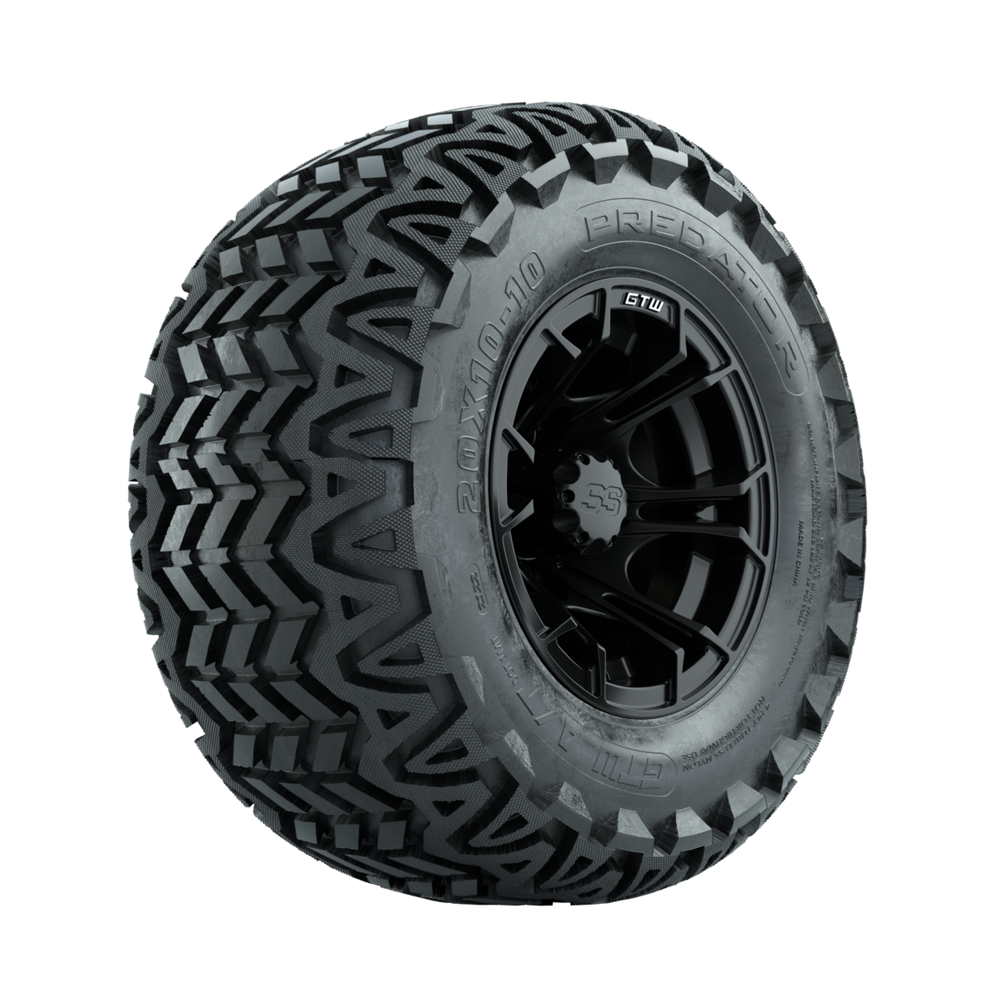 GTW Spyder Matte Black 10 in Wheels with 20x10-10 Predator All Terrain Tires Full Set