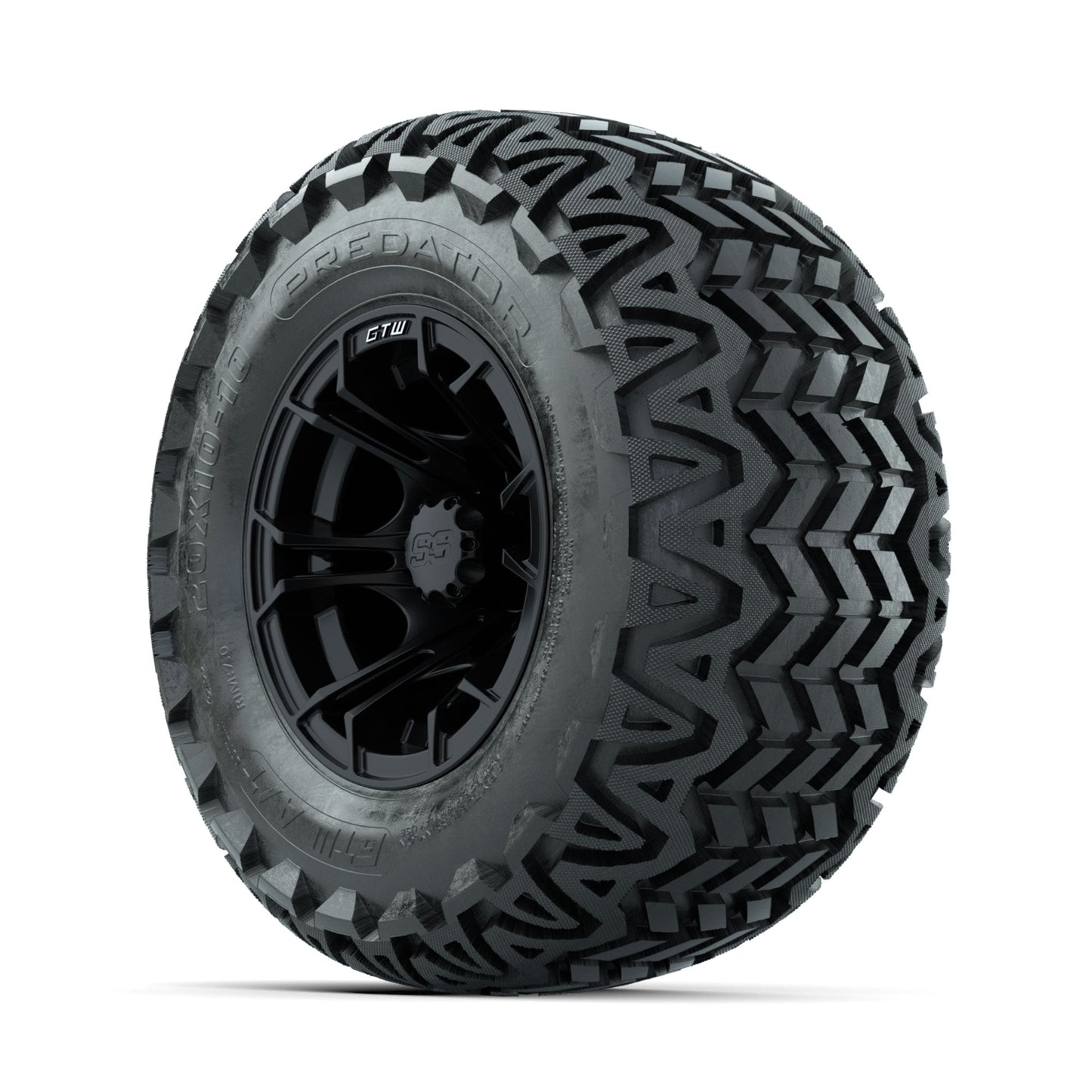 GTW Spyder Matte Black 10 in Wheels with 20x10-10 Predator All Terrain Tires Full Set