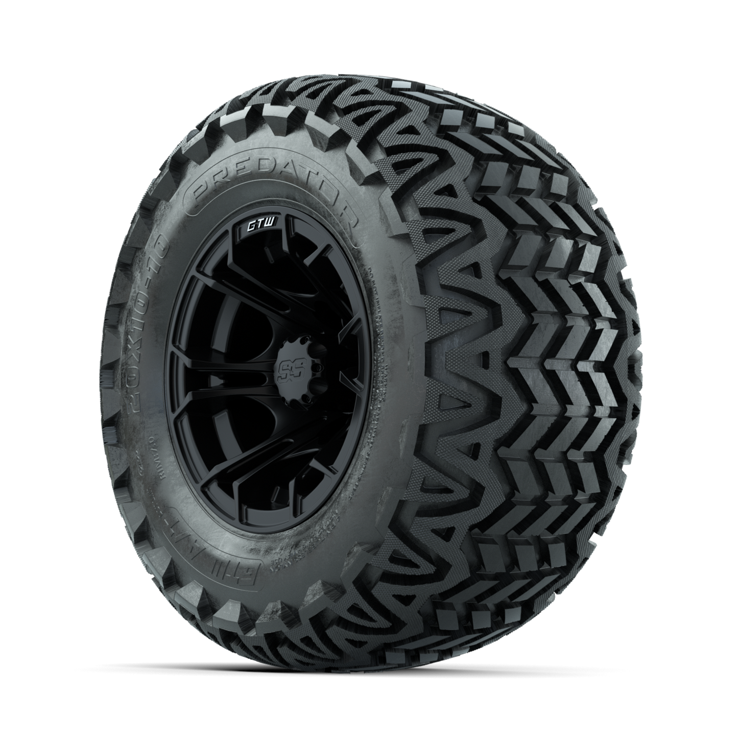 GTW Spyder Matte Black 10 in Wheels with 20x10-10 Predator All Terrain Tires Full Set