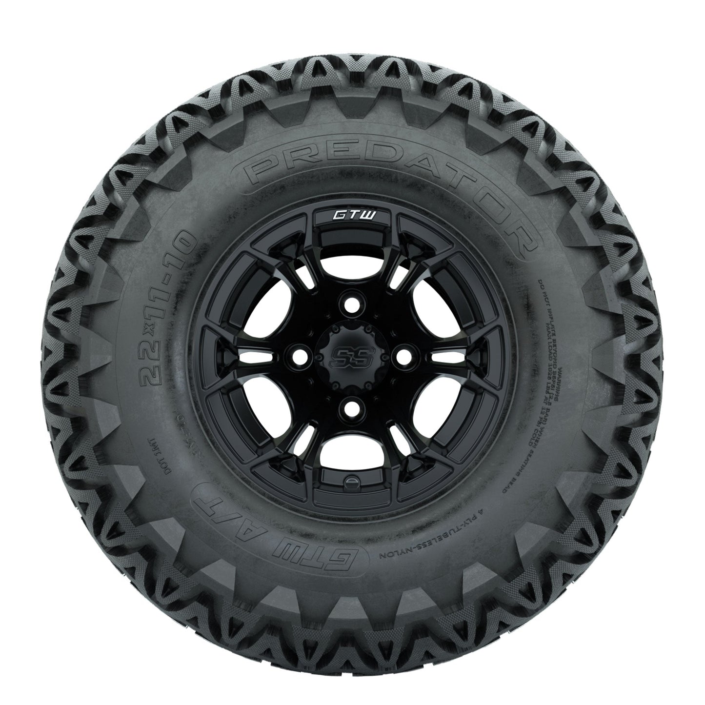 GTW Spyder Matte Black 10 in Wheels with 22x11-10 Predator All Terrain Tires Full Set