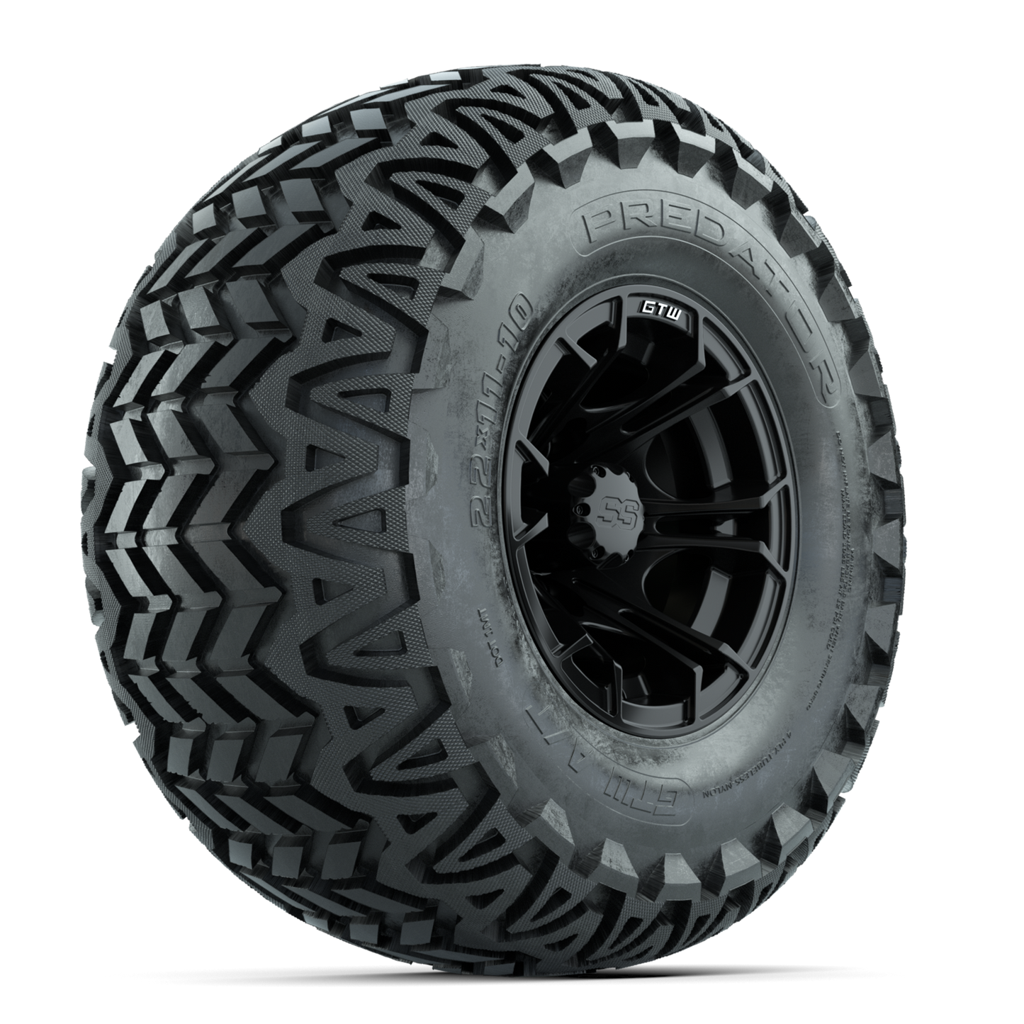 GTW Spyder Matte Black 10 in Wheels with 22x11-10 Predator All Terrain Tires Full Set