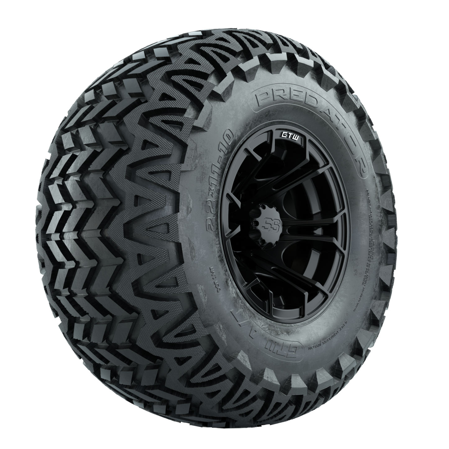 GTW Spyder Matte Black 10 in Wheels with 22x11-10 Predator All Terrain Tires Full Set