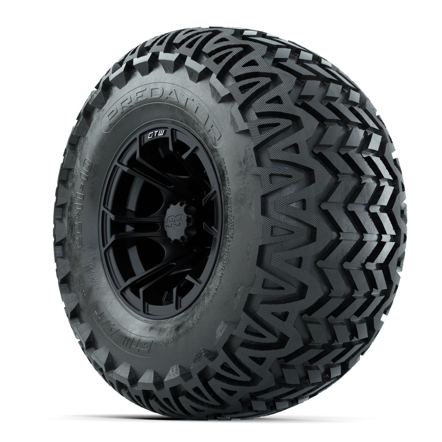 GTW Spyder Matte Black 10 in Wheels with 22x11-10 Predator All Terrain Tires Full Set