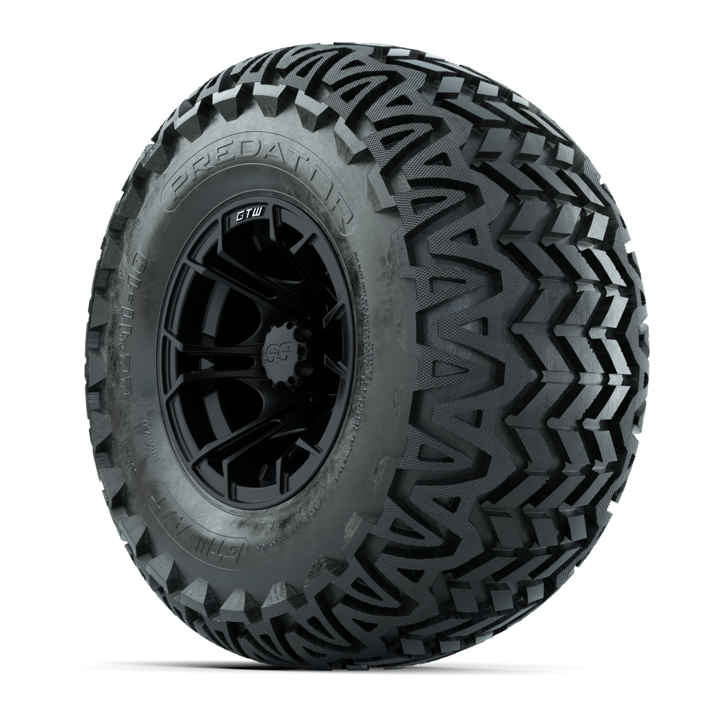 GTW Spyder Matte Black 10 in Wheels with 22x11-10 Predator All Terrain Tires Full Set