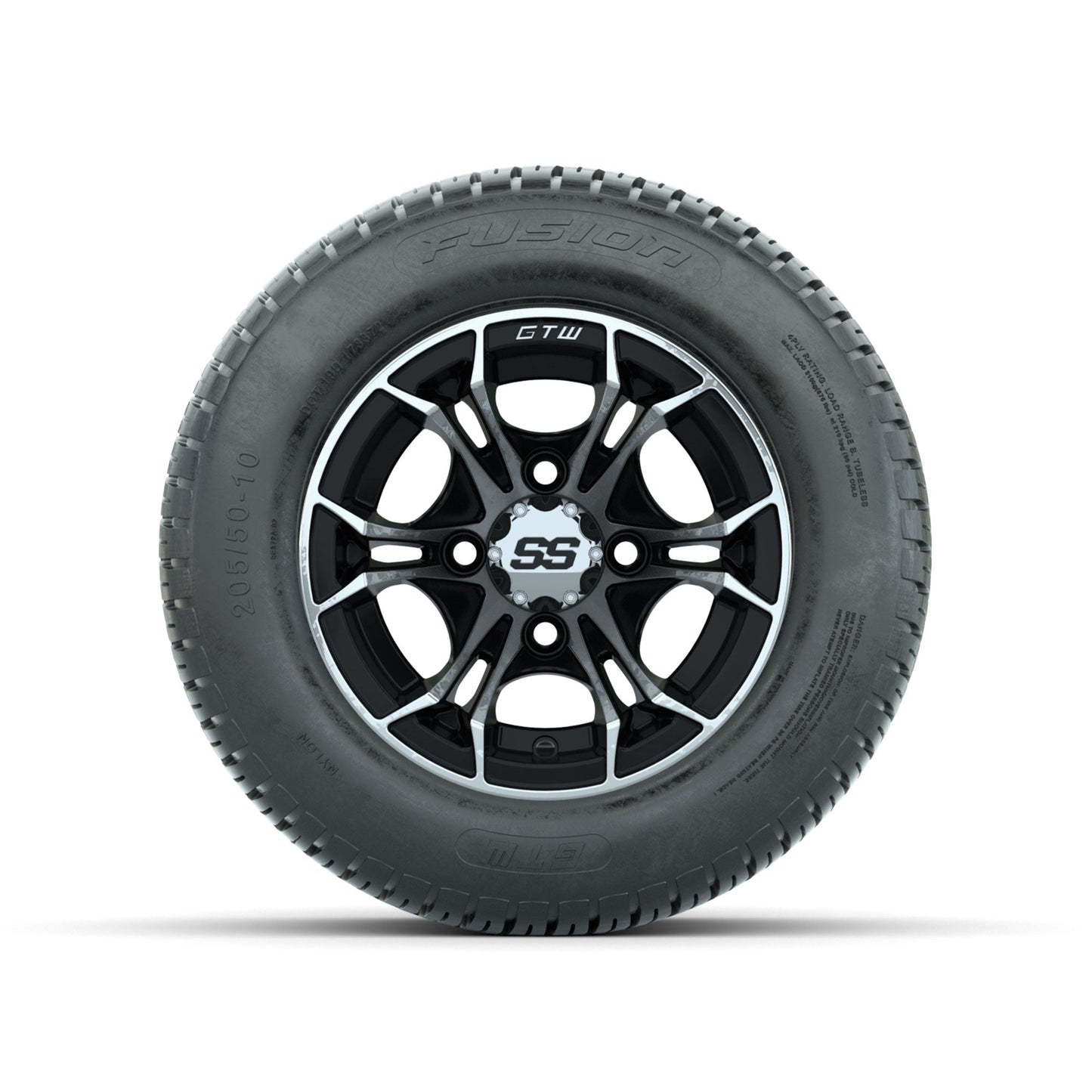 GTW Spyder Machined/Black 10 in Wheels with 205/50-10 Fusion Street Tires Full Set