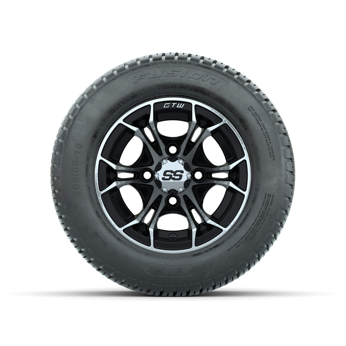GTW Spyder Machined/Black 10 in Wheels with 205/50-10 Fusion Street Tires Full Set