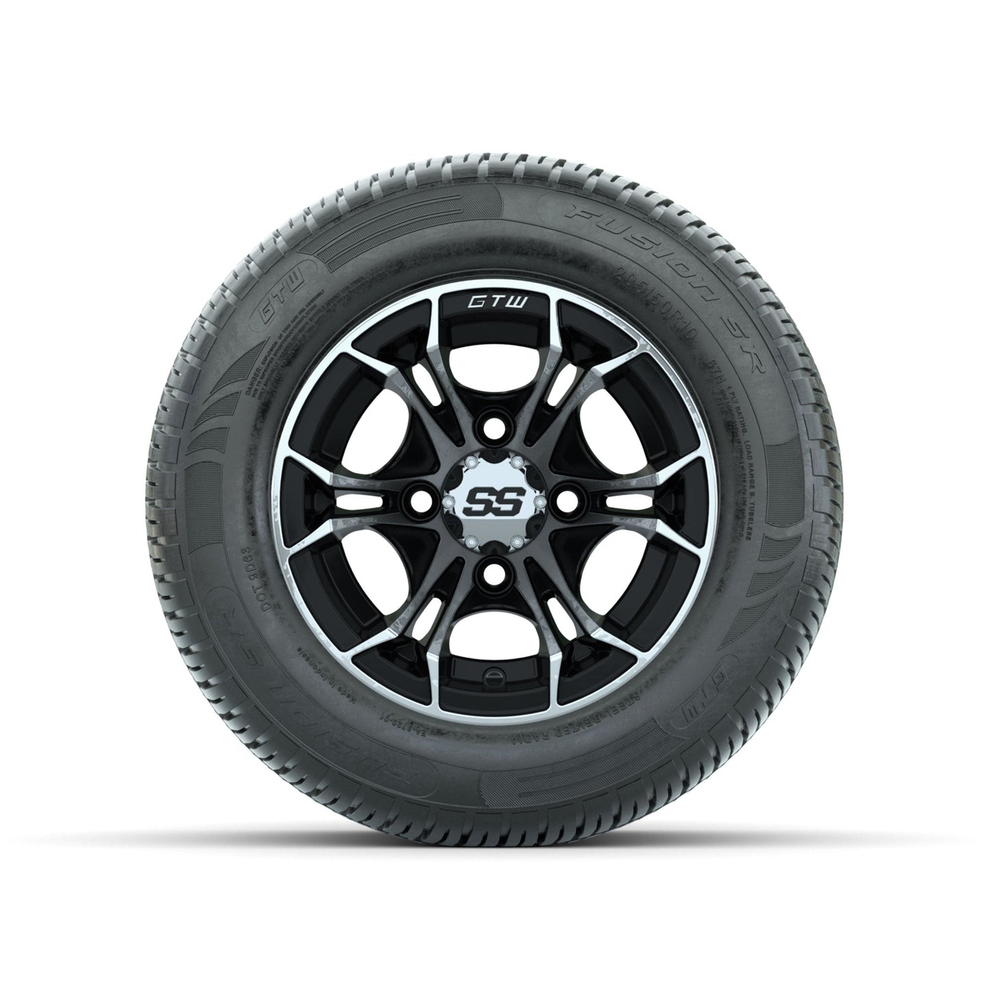 GTW Spyder Machined/Black 10 in Wheels with 205/50-10 Fusion SR Steel Belted Radial Tires Full Set