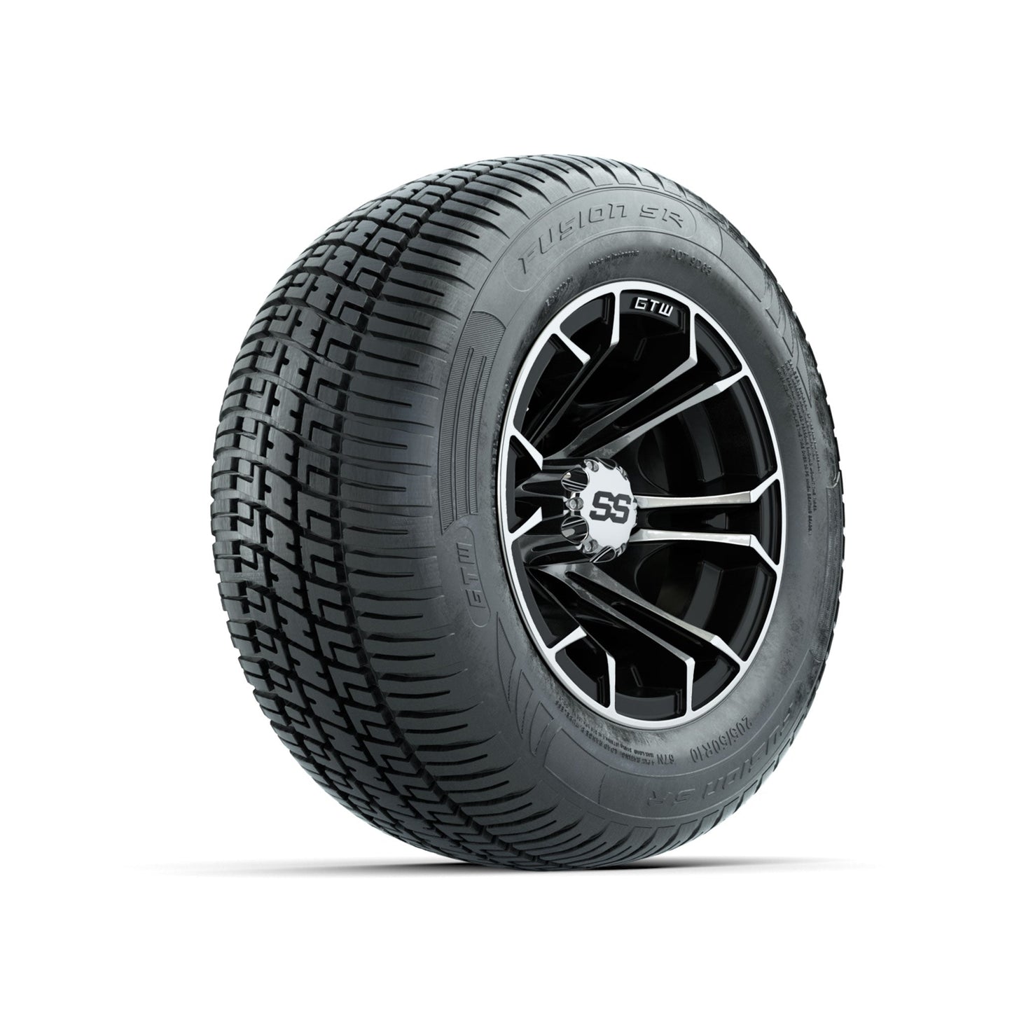 GTW Spyder Machined/Black 10 in Wheels with 205/50-10 Fusion SR Steel Belted Radial Tires Full Set