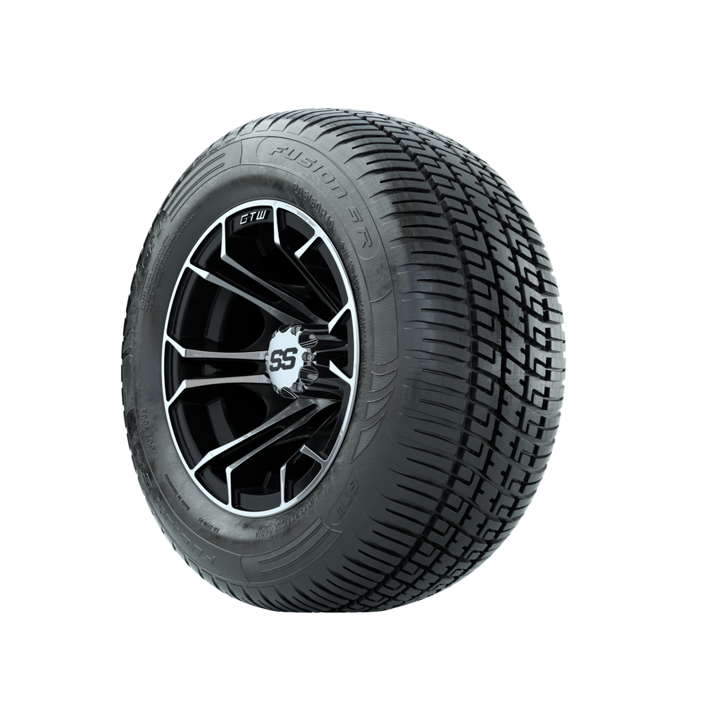 GTW Spyder Machined/Black 10 in Wheels with 205/50-10 Fusion SR Steel Belted Radial Tires Full Set