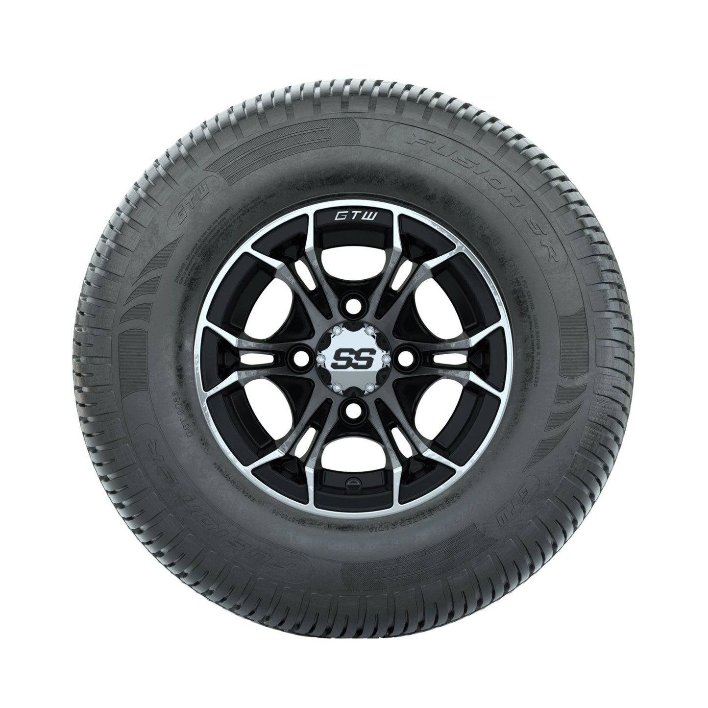 GTW Spyder Machined/Black 10 in Wheels with 205/65-R10 Fusion SR Steel Belted Radial Tires Full Set