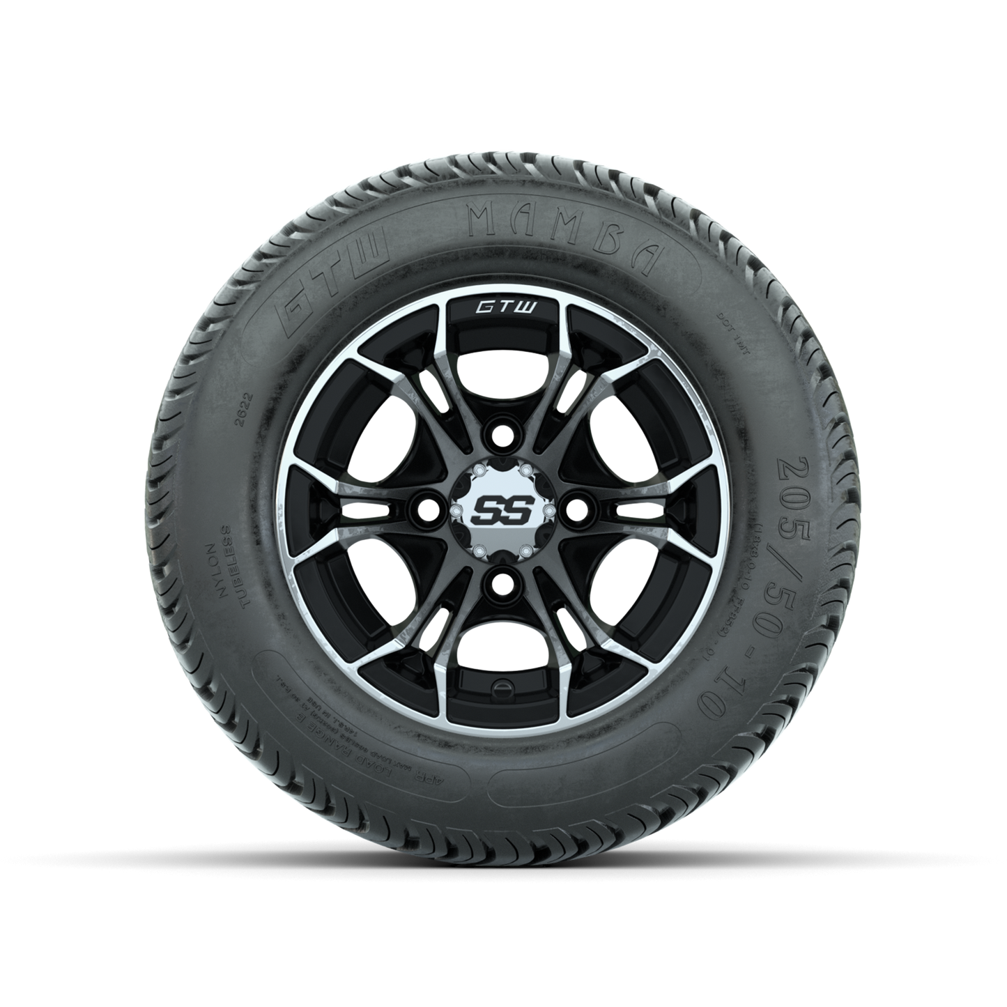 GTW Spyder Machined/Black 10 in Wheels with 205/50-10 Mamba Street Tires Full Set