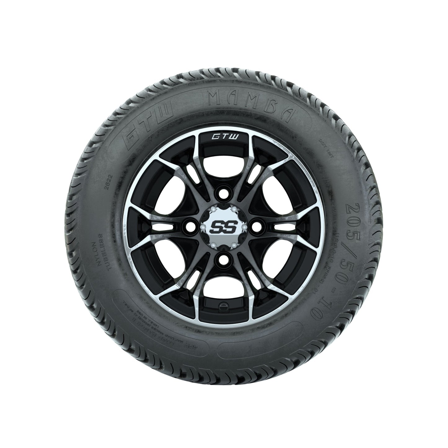 GTW Spyder Machined/Black 10 in Wheels with 205/50-10 Mamba Street Tires Full Set