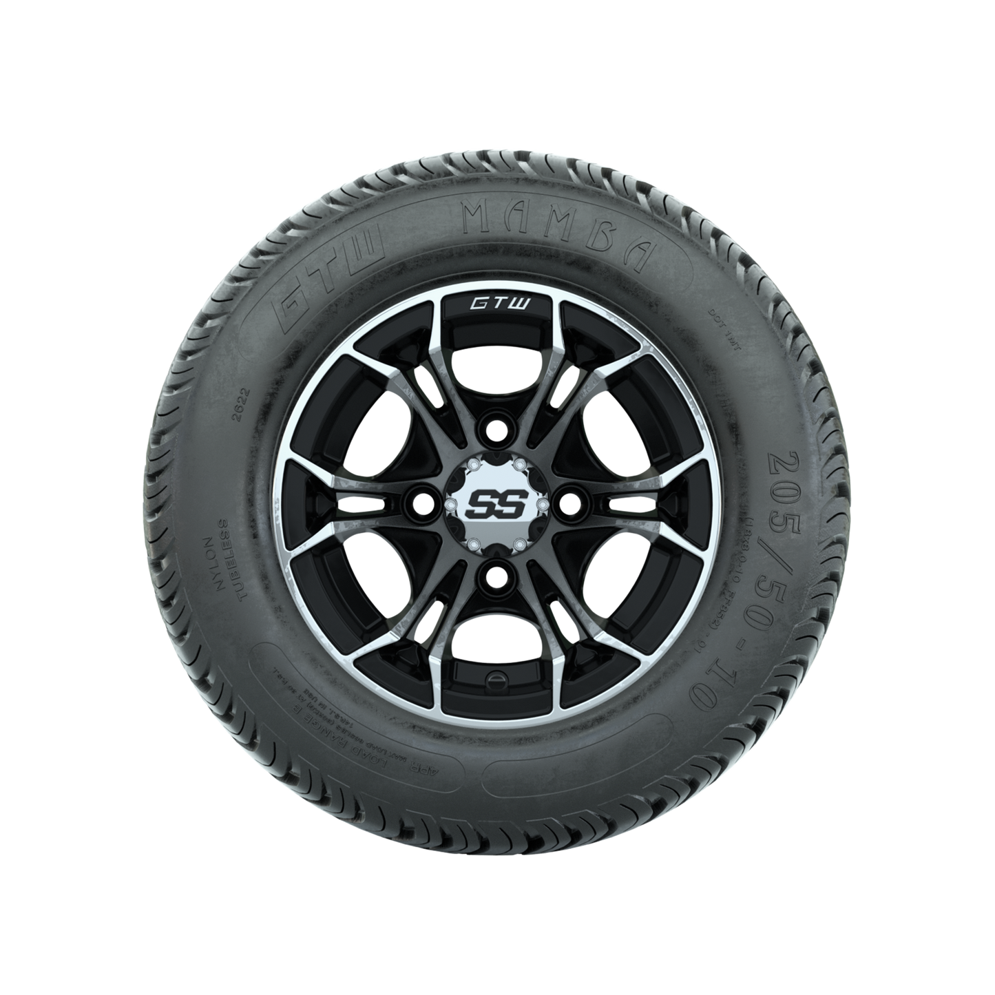 GTW Spyder Machined/Black 10 in Wheels with 205/50-10 Mamba Street Tires Full Set