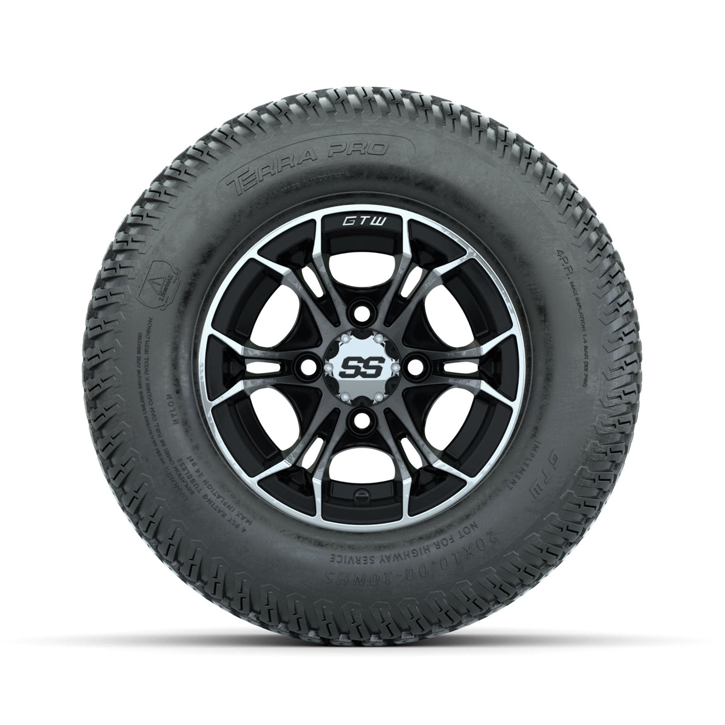 GTW Spyder Machined/Black 10 in Wheels with 20x10-10 Terra Pro S-Tread Traction Tires Full Set