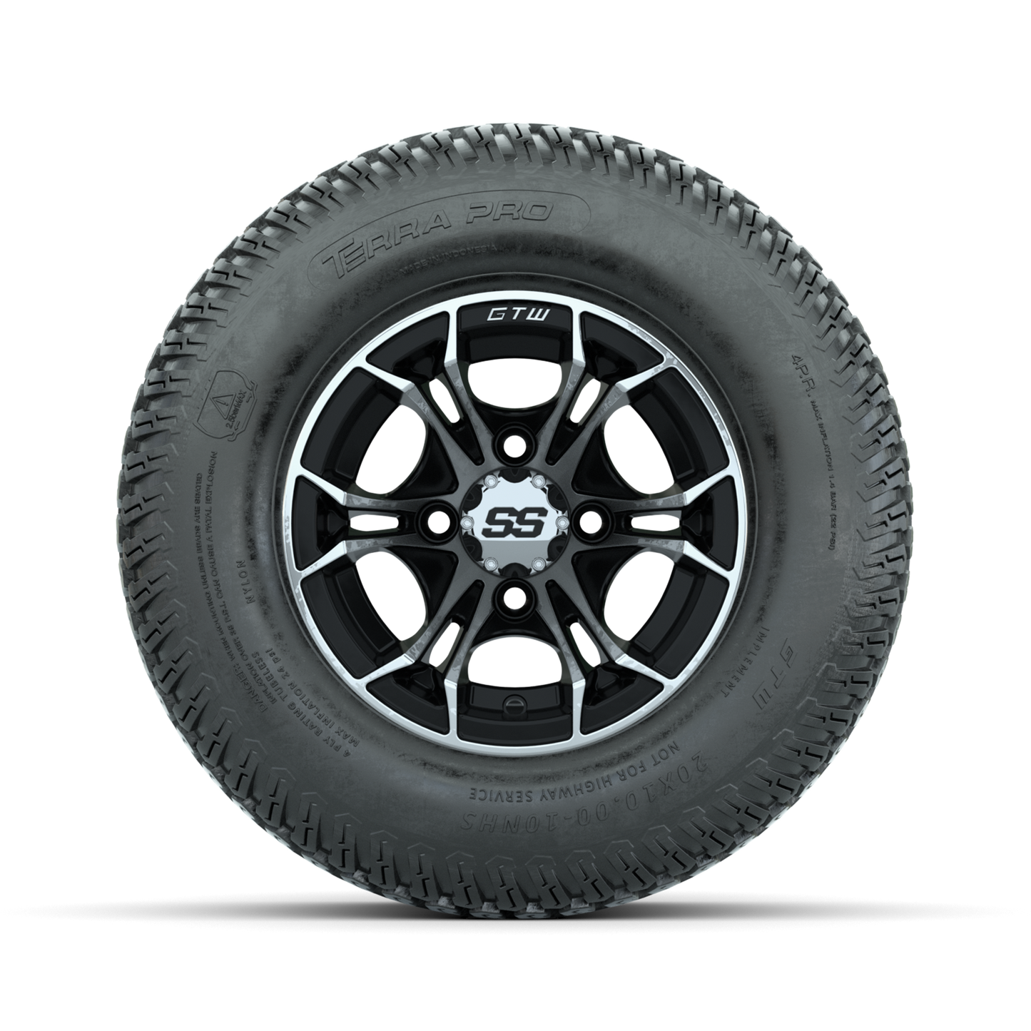 GTW Spyder Machined/Black 10 in Wheels with 20x10-10 Terra Pro S-Tread Traction Tires Full Set