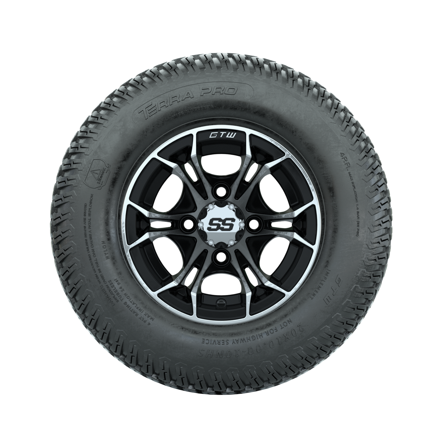 GTW Spyder Machined/Black 10 in Wheels with 20x10-10 Terra Pro S-Tread Traction Tires Full Set
